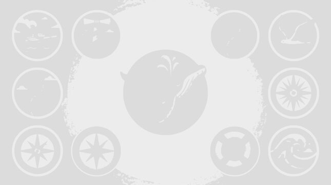Nautical Icons Collection: Whale, Compass, Lighthouse, Seagull, Lifebuoy, Wind Rose