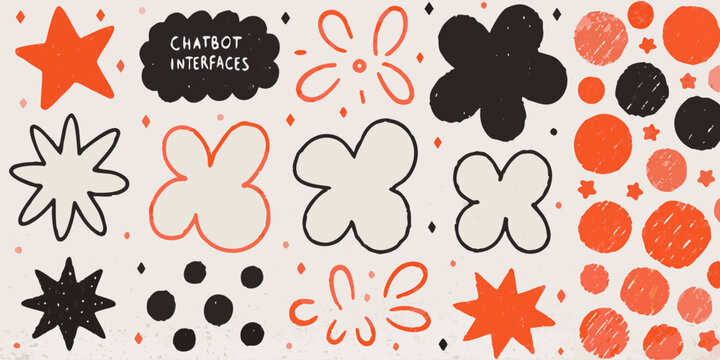 abstract floral and geometric pattern with speech bubble shapes hand drawn style high quality professional