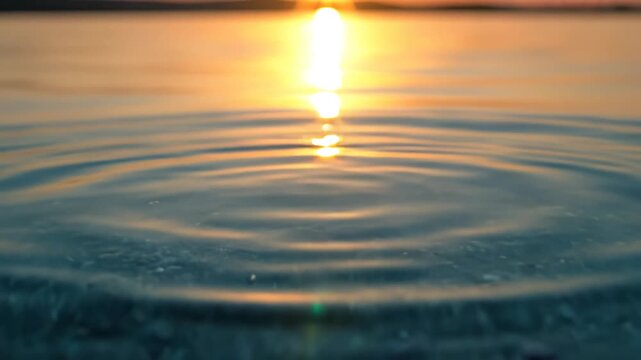 Water drop creating ripples at sunset showcasing the raw beauty of the environment