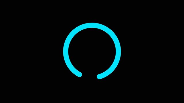 Minimal Cyan Circular Loading Animation Loop on Black Background. Modern Rotating Progress Ring Spinner for UI, App Interface, Technology and HUD Motion Graphics in 4K