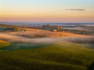 Iowa Rolling Hills Sunrise Morning Fog © PhotoSpirit