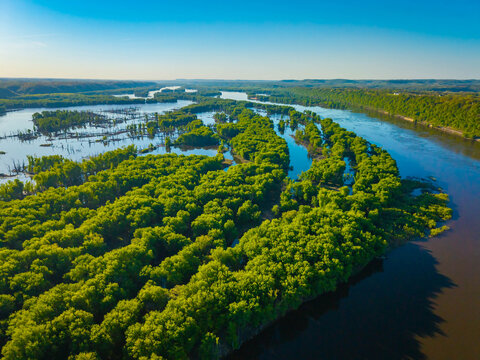 Aerial View of Upper Mississippi River and Driftless Area Landscape