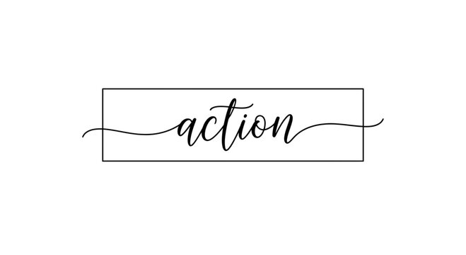 Elegant Calligraphy Word "Action" in a Rectangle Frame