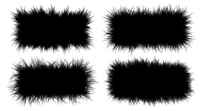 Set of Four Black Furry Rectangular Banners Silhouettes Isolated on Wh