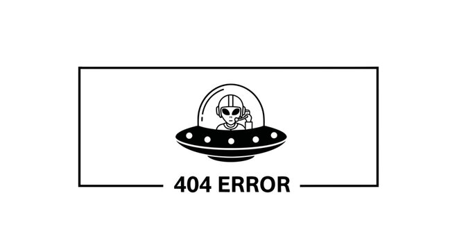 Alien in UFO with 404 Error Message, Technology Glitch Concept