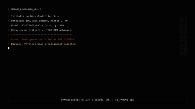 Hard Drive Hardware Alarm Screen with Physical Disk Failure and Critical Data Redundancy Error Message.