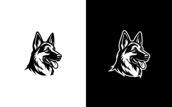 Shepherd Head Mascot Logo, Black and White Alsatian Dog Vector