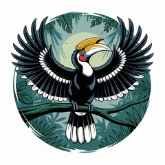 Colorful illustration of a hornbill bird. © Dian