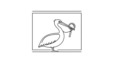 Fototapeta premium Pelican with Magnifying Glass, Cartoon Style, Bird Detective Investigation