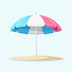 Obraz premium Colorful Beach Umbrella on Sandy Island