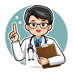 Fototapeta premium Cartoon Doctor with Clipboard and Stethoscope