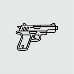 Fototapeta premium Simple black line art illustration of a handgun or pistol icon