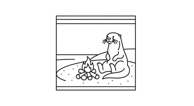 Cute Otter Sitting by Campfire, Whimsical Animal Illustration