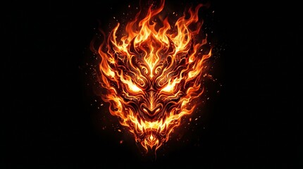 Fototapeta premium Fiery Demon Face With Glowing Eyes On A Black Background