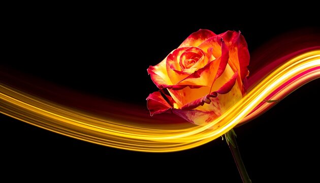 Vibrant Orange Rose Light Trails Night.