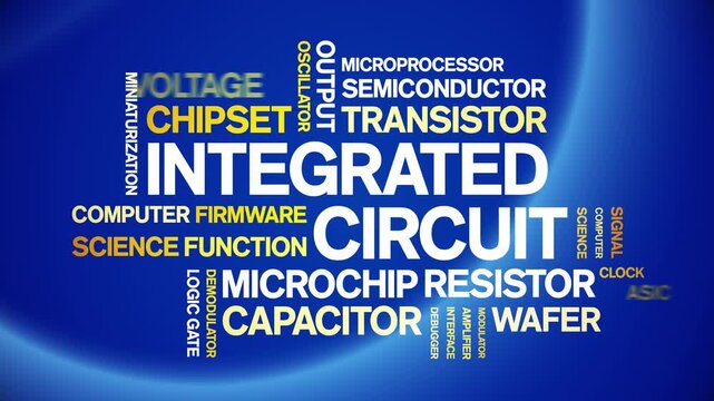 integrated circuit animated word cloud-text design animation tag kinetic typography seamless loop.