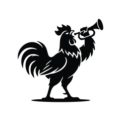 Black rooster silhouette blowing a bugle for a morning call © nfdesign