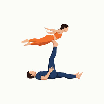 Couple performing acro yoga balance exercise for fitness