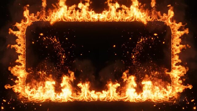 Flames forming a rectangular frame perfect for UI/UX elements, presentations, and digital art