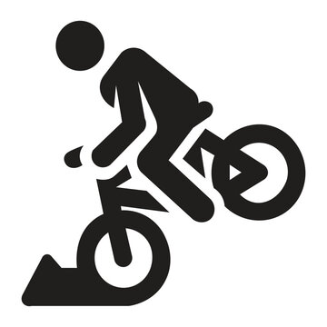 The silhouette illustration of a bicycle hitting a rock generally depicts an accident or dangerous situation while cycling. This icon is often used for danger symbols, safety signs on bicycle paths, o