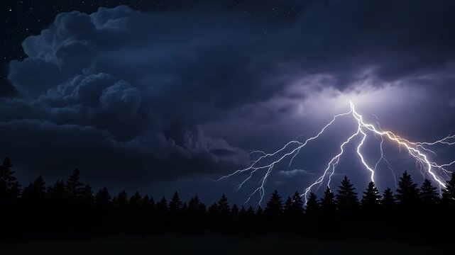 Lightning storm over forest at night showcasing the raw beauty of the environment