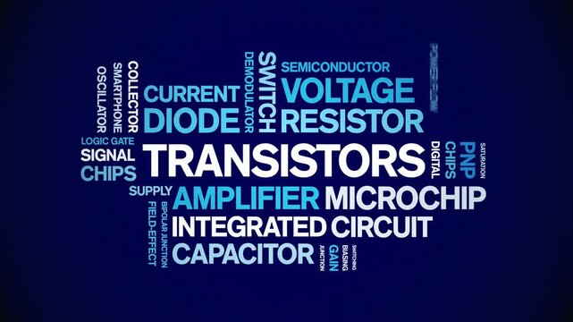 Transistors animated word cloud-text design animation tag kinetic typography seamless loop.