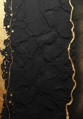 Naklejka premium Luxury Abstract Black Stone Texture with Elegant Gold Foil Accents and
