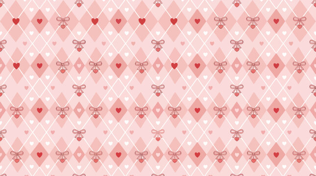 a cute seamless Valentine-inspired pattern with a soft pastel pink argyle background