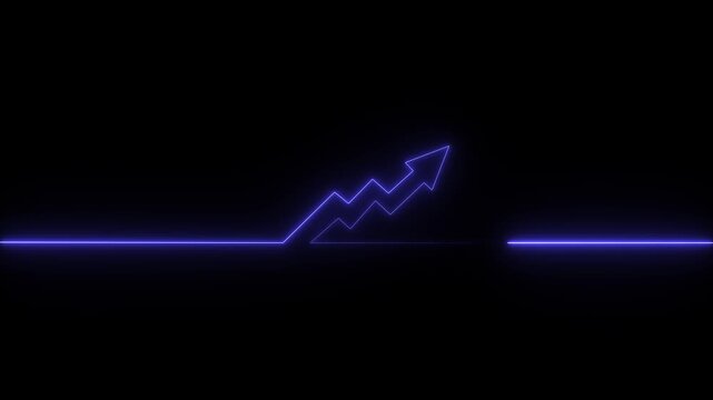 Abstract neon arrow business graph chart icon animation background. Successful growth trend Green line graph going Up. on black background and features 4k animation video