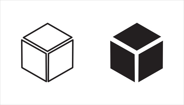 Minimal cube box icon set suitable for packaging, 3D object, software, storage, delivery, geometry, and technology-related design projects.