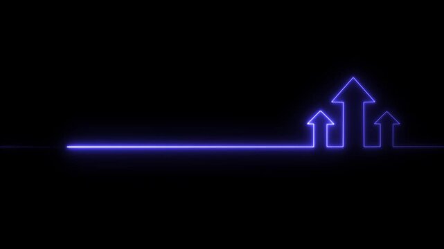 Neon up arrow concept and business graph icon. Neon glowing Financial business graph icon animation. Neon arrows pointing upwards, representing growth. 4k animation video on black background
