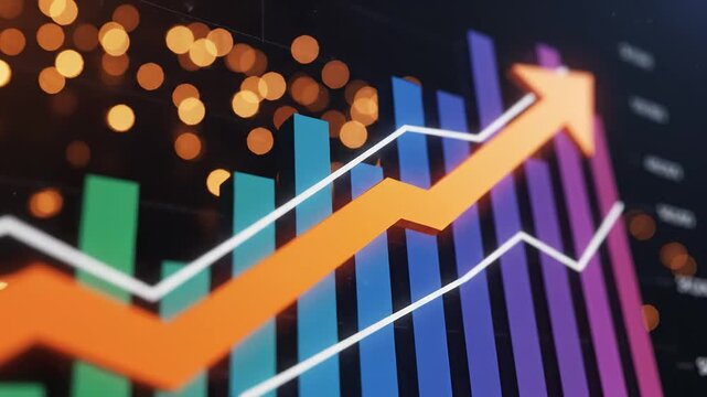 Colorful bar chart with upward arrow ideal for creative backgrounds and modern web design