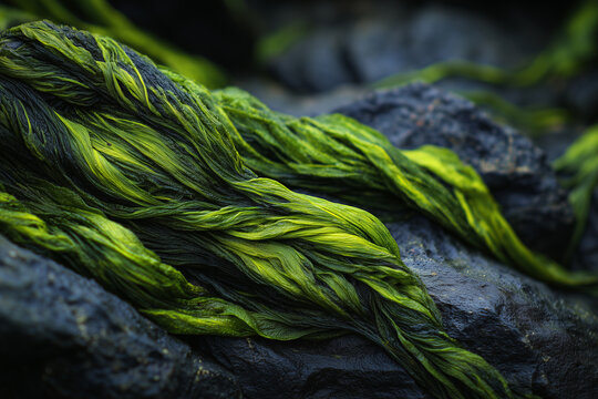 nostoc flagelliforme long, dark-colored thread-like algae