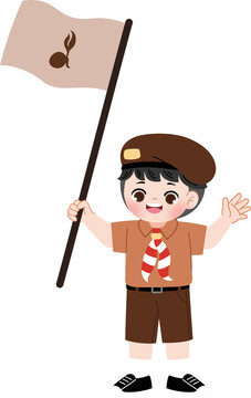 cute kid with pramuka scout uniform