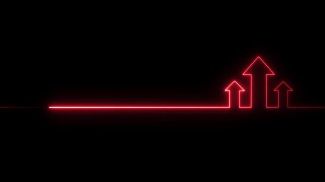 Neon up arrow concept and business graph icon. Neon glowing Financial business graph icon animation. Neon arrows pointing upwards, representing growth. 4k animation video on black background