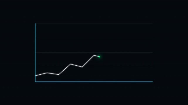 Bullish stock market graph rising steadily across dark grid with cyan glowing neon lines for professional financial reporting
