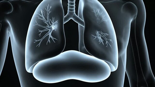 Detailed 3D Visualization Of Human Lungs Highlighting The Bronchial Tree With Intricate Structures Against A Solid Black Background Ideal For Medical And Educational Use
