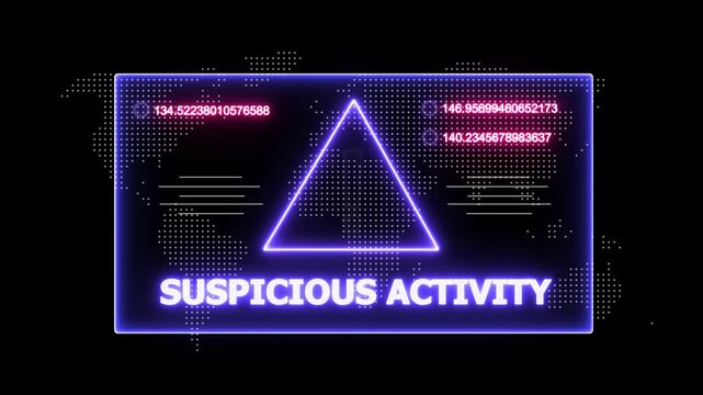 glowing Neon line suspicious activity and security breach warning alert message Virus code software hack Hacking attack in Progress, Virus, on a black background 4k animation video