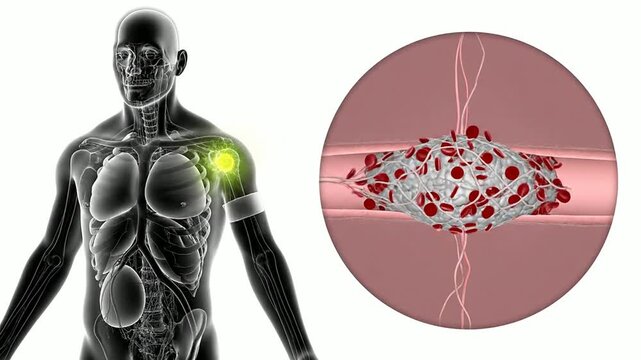 Detailed Anatomic Illustration of Blood Clot Formation in Circulatory System Demonstrating Vascular Blockages Impacting Human Health