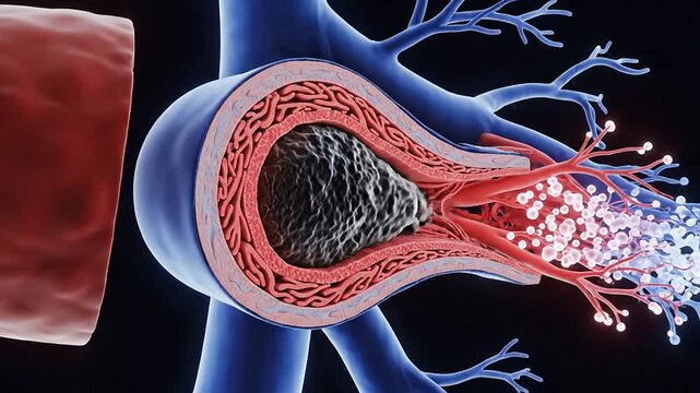 Detailed Anatomical Illustration Of Blood Vessel Showing Blood Flow Through Artery Cross-Section In Vascular Circulatory System
