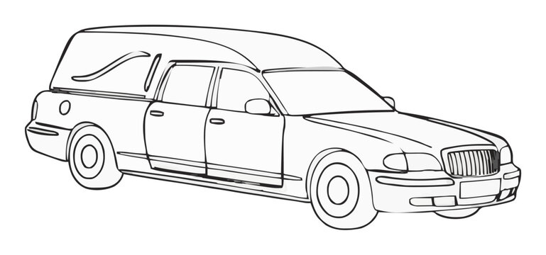 Hearse car hover mode line art perspective icon. Generative AI
