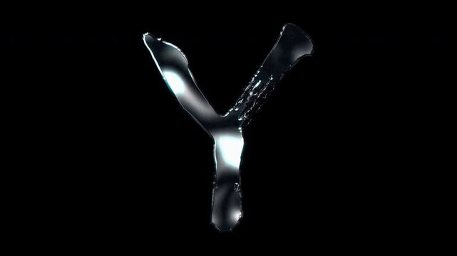 Silver metallic brush stroke capital letter "Y". Alpha channel. Seamless loop video