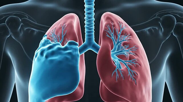 Detailed Anatomical Illustration of Human Lungs Showcasing Bronchi and Alveoli in Dark Background for Medical Education and Healthcare Awareness