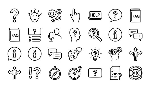 Question line icon set with help inquiry chat and problem solving vector collection