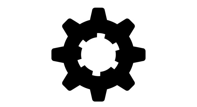 Black silhouette of a gear cog wheel icon on a white background