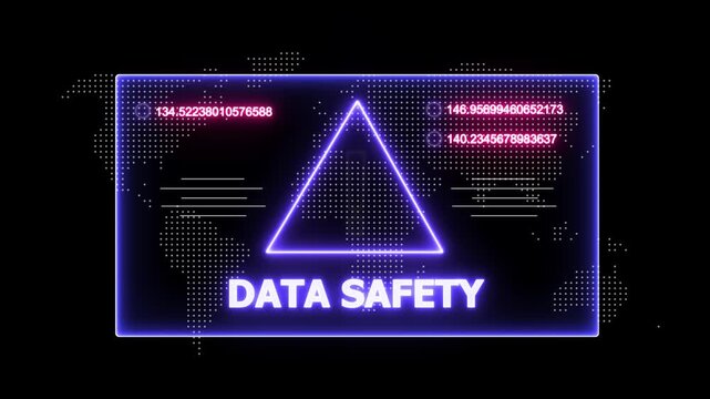 glowing Neon line data safety and security breach warning alert message Virus code software hack Hacking attack in Progress, Virus, on a black background 4k animation video