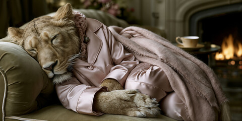 Fototapeta premium Sophisticated cat savoring calmness. Refined royal cat indulging in tranquil repose