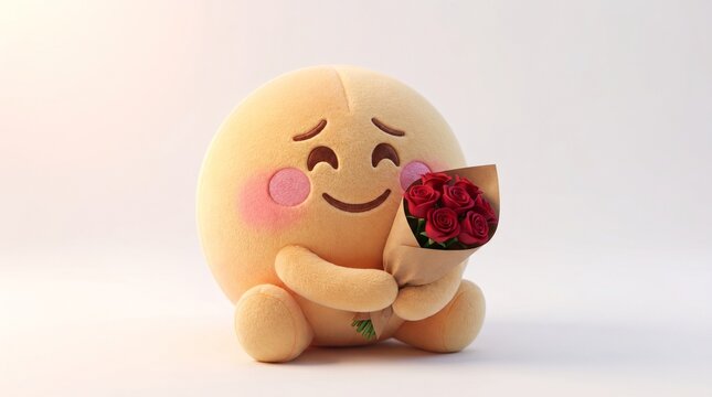 A cute emoji character kissing another emoji with flowers on 2026 May 15.