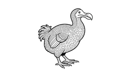 Fototapeta premium Hand drawn black and white illustration of an extinct dodo bird shown in a detailed vintage engraving art style.