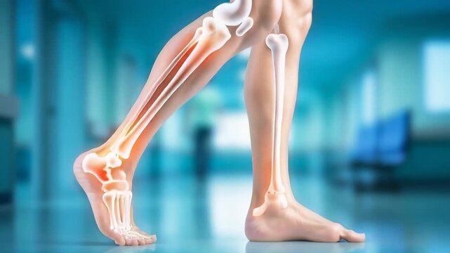 Human leg bones and joints anatomy with inflammation areas in medical hospital environment